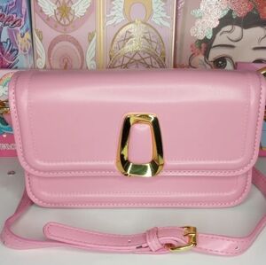 Pink Square Crossbody with Gold Front Decor